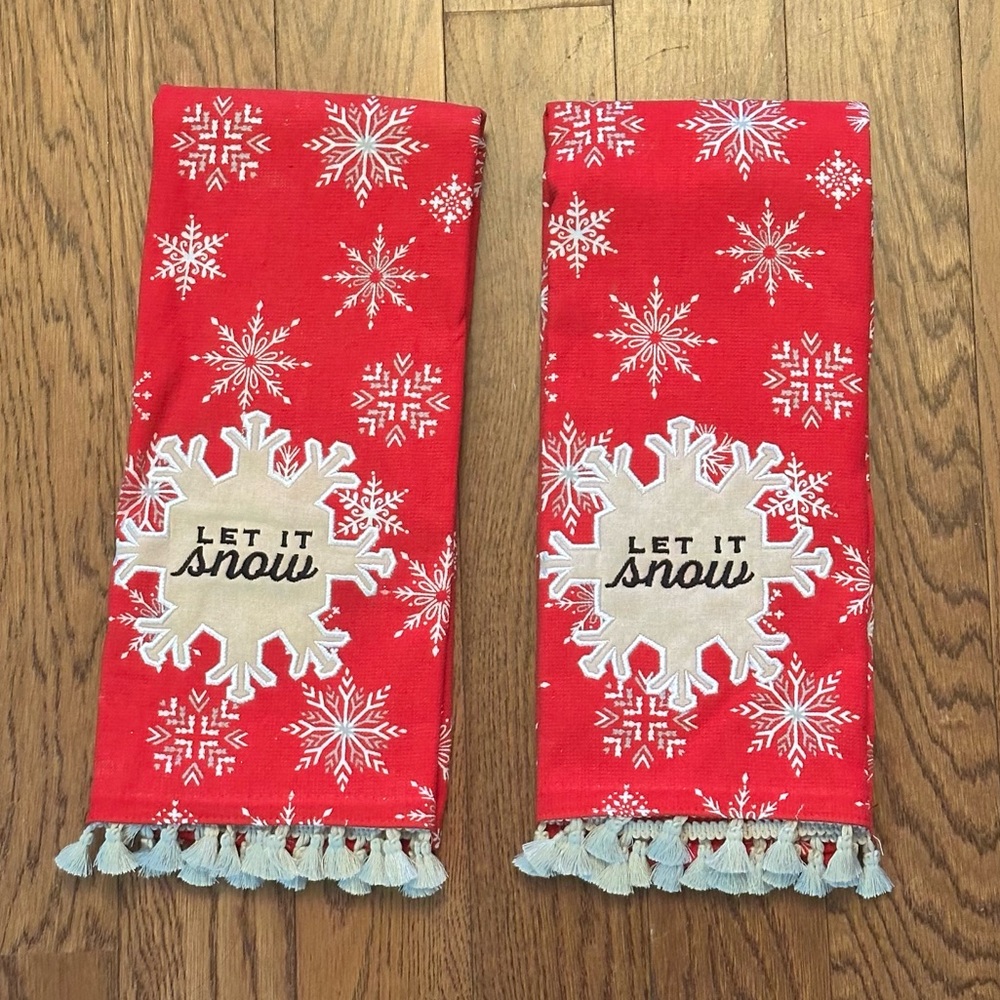 2 Red with White Snowflakes Joann Kitchen Christmas Holiday Towels